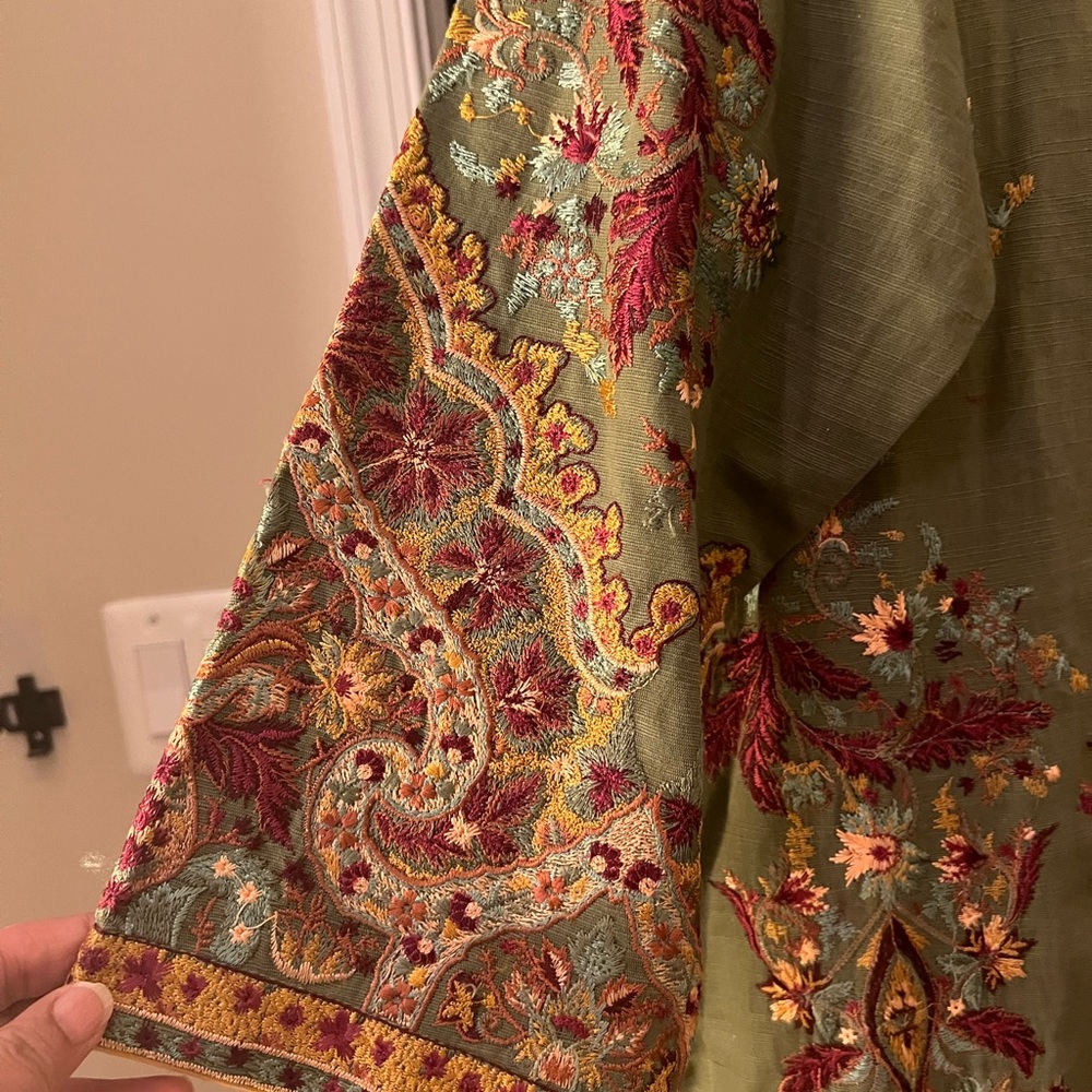 COPY - Green khadder coat with full embroidery
